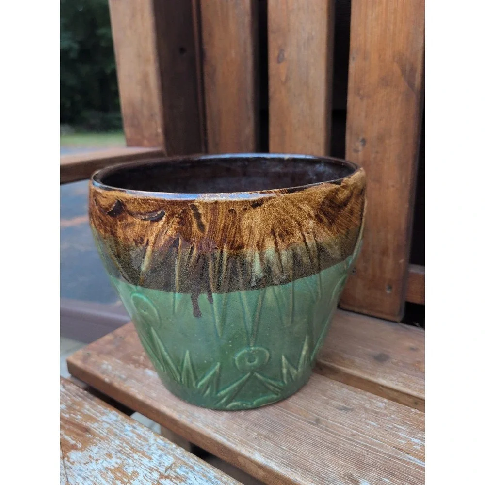 Vintage RRP Roseville Ohio Sunburst Sun & Moon Pottery Jardiniere Planter 10x9